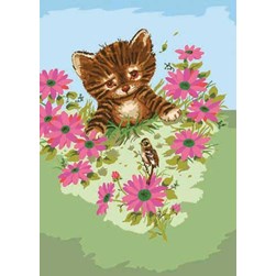 Canevas Royal Paris Chaton tigré dans les fleurs