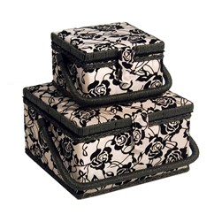Boites à Couture en tissu SelBack Roses Noir et Blanc - lot de 2