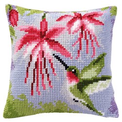 Coussin point de croix Vervaco Le martin pêcheur et les fushias