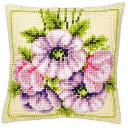 Coussin point de croix Vervaco Bouquet de fleurs roses violettes