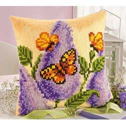 Coussin point de croix Vervaco Petits papillons oranges sur lavande