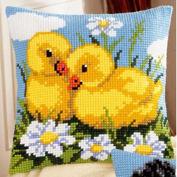 Coussin point de croix Vervaco Canetons et fleurs