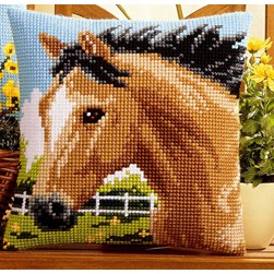 Coussin point de croix Vervaco Destrier marron