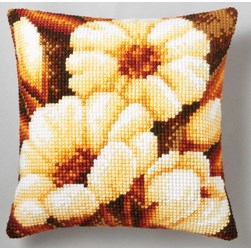 Coussin point de croix Vervaco Fleurs couleurs crème