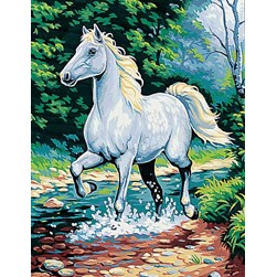 Canevas Margot Cheval blanc dans le petit ruisseau