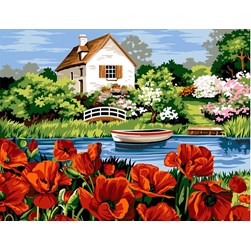 Canevas Margot L'étang aux coquelicots