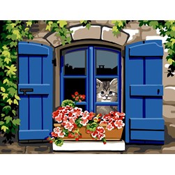 Canevas Margot La fenêtre aux volets bleus