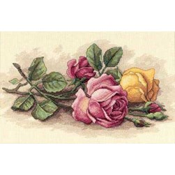 kit Point de croix Dimensions Délicates roses jaune et rose