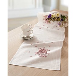 kit Chemin de Table - Broderie Traditionnelle Duftin Mon Panier fleuri blanche