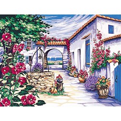 Canevas Margot Le puit et les roses témières