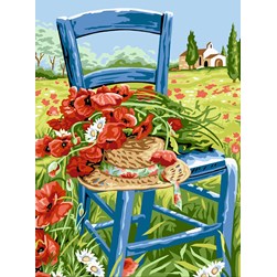 Canevas Margot Chaise bleue et coquelicots