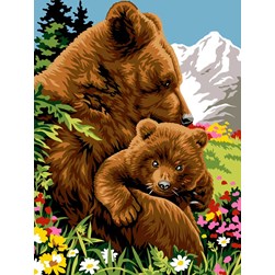 Canevas Margot L'ours et son ourson dans la montagne