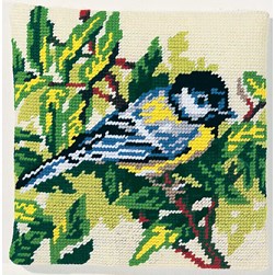 Coussin au demi point SEG Mésange sur la branche d'arbre