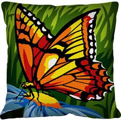 Coussin au demi point SEG Papillon orangé