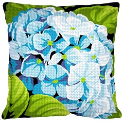 Coussin au demi point SEG Hortentias bleus
