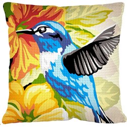 Coussin au demi point SEG Oiseau bleu exotique