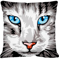 Coussin au demi point SEG Le regard intense du chat gris
