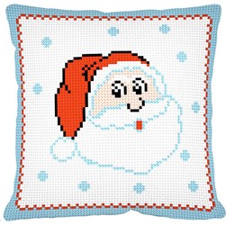 Coussin au demi point SEG Tête de père Noël et flocons