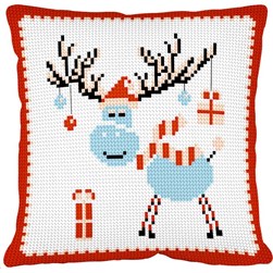 Coussin au demi point SEG Un cerf pour sapin de noël