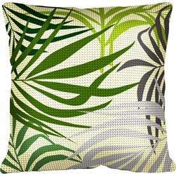 Coussin au demi point SEG Feuilles tropicales Green