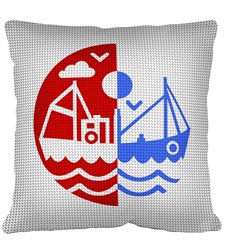 Coussin au demi point SEG La pêche bleu rouge