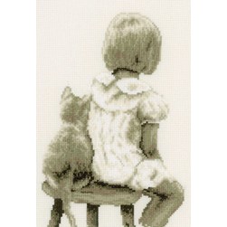 kit Point de croix Vervaco Fillette et chat sur le tabouret