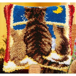 Coussins Point Noue Vervaco Trois chats à la fenêtre