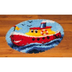 Tapis Point Noué Vervaco Petit bateau rouge et jaune en mer