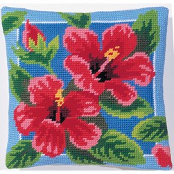 Coussin au demi point Margot ibiscus