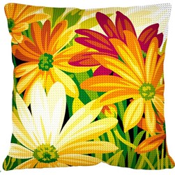 Coussin au demi point Margot Les fleurs aux couleurs du soleil
