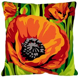 Coussin au demi point Margot Le coeur du coquelicot