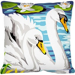 Coussin au demi point Margot Couple de cygne