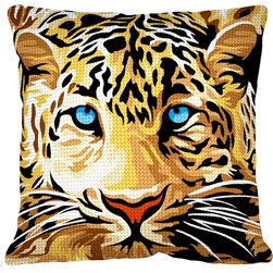 Coussin au demi point Margot Léopard au regard aiguisé
