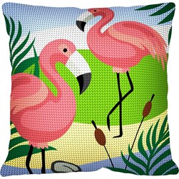 Coussin au demi point Margot Les flamants et les roseaux
