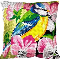 Coussin au demi point Margot Mésange aux pensées