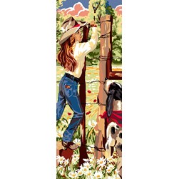 Canevas Luc Création Cowgirl et l'enclos