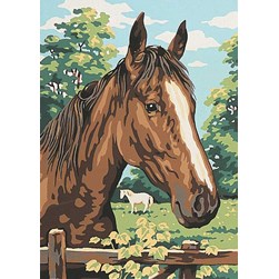 Canevas Luc Création Cheval chaleureux derrière la barrière