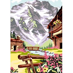 Canevas Luc Création Le chalet au sein de la montagne