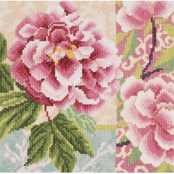 kit Point de croix Lanarte Composition déco de fleurs roses