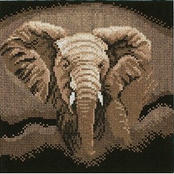 kit Point de croix Lanarte La chasse de l'éléphant sur toile étamin