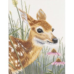 kit Point de croix Lanarte Jeune biche et fleurs sur toile étamine