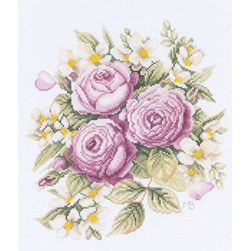 kit Point de croix Lanarte Pivoines en bouquet sur étamine