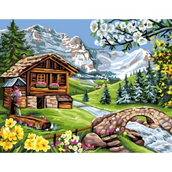 Canevas Rafael Angelot Le petit pont près du chalet au printemp