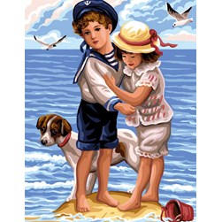 Canevas Rafael Angelot Petit marins sur le rocher