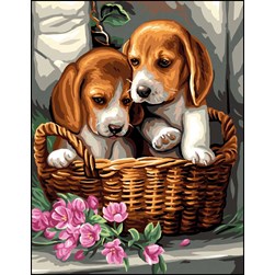 Canevas Rafael Angelot Les beagles dans le panier