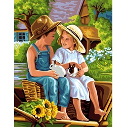 Canevas Rafael Angelot Deux amis à la campagne