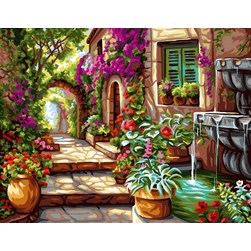 Canevas Rafael Angelot Une ruelle fleurie en Provence