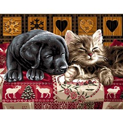 Canevas Rafael Angelot Frimousses de labrador noir et chaton