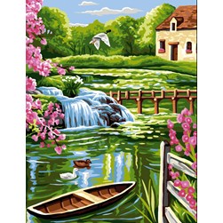 Canevas Rafael Angelot Barque au cœur de la nature paisible