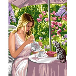 Canevas Rafael Angelot Pause thé dans le jardin